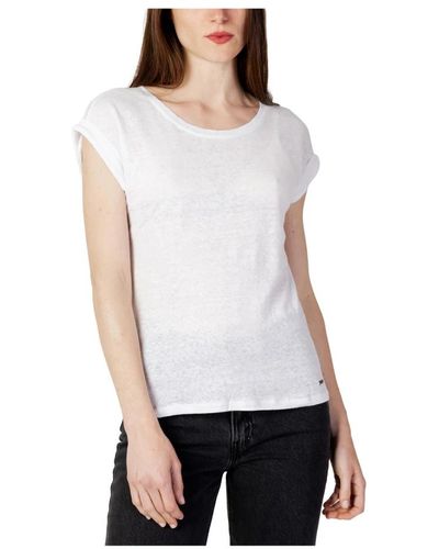 Pepe Jeans Weißes leinen t-shirt mit kurzen ärmeln
