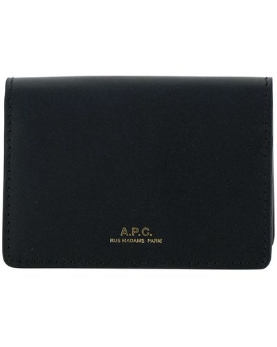 A.P.C. Portafoglio bi-fold in pelle nera con logo - Nero