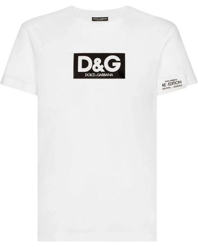 Dolce & Gabbana Baumwoll-crewneck-t-shirt mit patch - Weiß