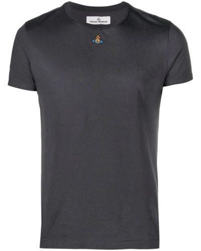 Vivienne Westwood Graue baumwoll-t-shirts und polos mit signature orb logo - Schwarz