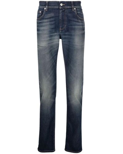 Alexander McQueen Gerade Jeans mit Stonewashed und Whiskering Effekt - Blau