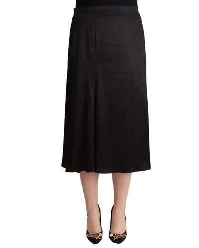 Blumarine Acetate High Waist A-line Midi Skirt - Black