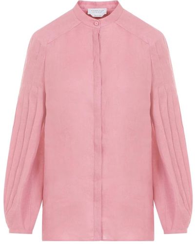 Gabriela Hearst Blusa in lino rosa colletto coreano