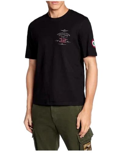 Aeronautica Militare T-shirt uomo in cotone con ricami e stampe - Nero