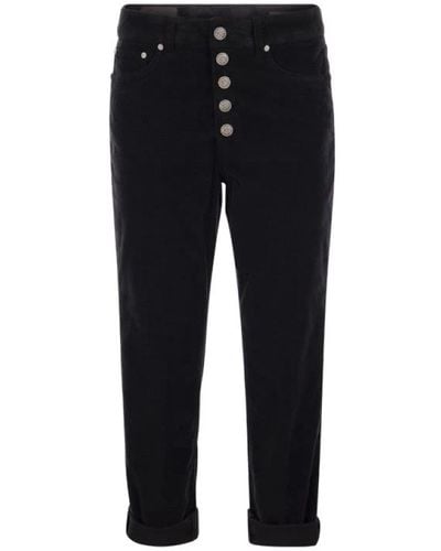 Dondup Koons - pantaloni in velluto multirighe bottoni gioiello - Nero