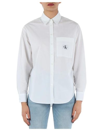 Calvin Klein Camicia in cotone con patch logo frontale - Blu