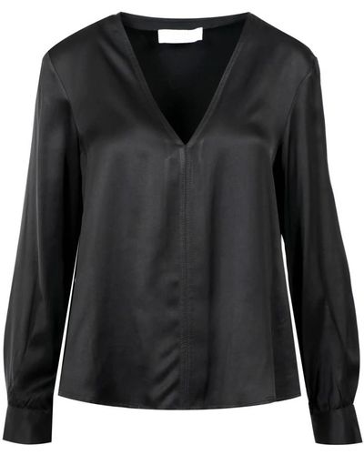 Kaos Camisa negra de satén con cuello en v - Negro