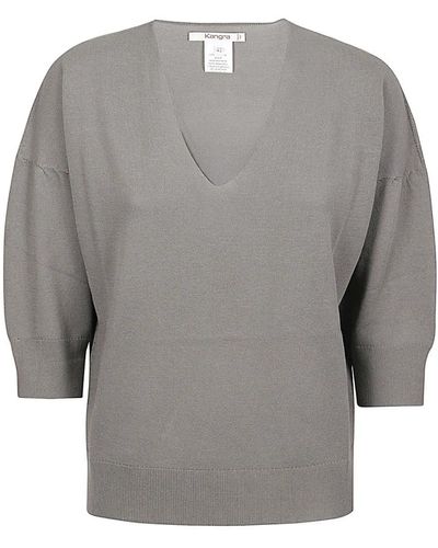 Kangra Knitwear > v-neck knitwear - Gris
