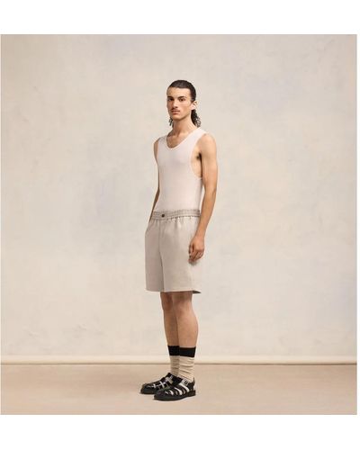 Ami Paris Elastische satin-baumwoll-shorts - Natur