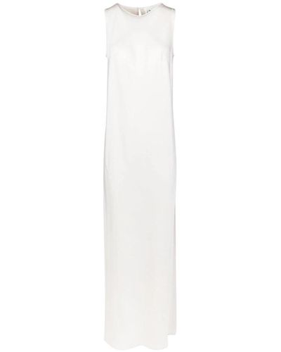 8pm Vestido largo de viscosa con cuello redondo y abertura central - Blanco