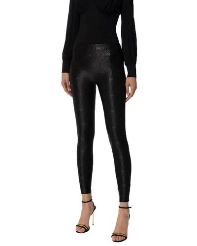 Elisabetta Franchi Ai 23-24 leggings de lycra con estampado de logo - Negro