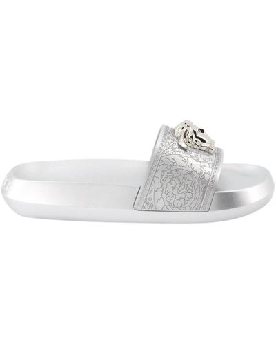 Versace Medusa slides leder metall logo,medusa slide sandalen leder metall finish - Weiß