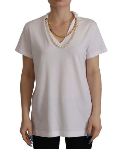 Dolce & Gabbana Magliette bianca con collana decorata - Grigio