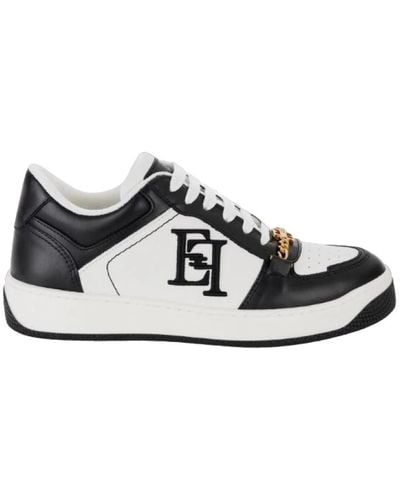 Elisabetta Franchi Zapatos planos blancos con cordones de algodón - Negro