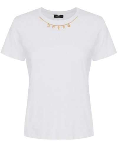 Elisabetta Franchi T-shirts, t-shirt und polo set,baumwoll t-shirt mit metallkette - Weiß