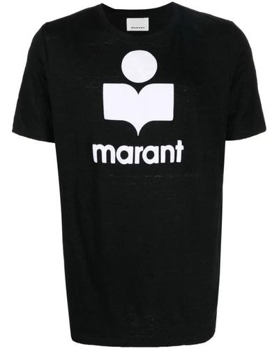 Isabel Marant Schwarzes logo leinen t-shirt