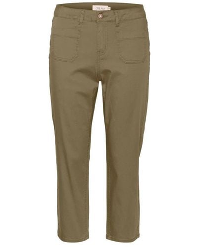 Cream Cropped Trousers - Green