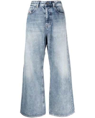 DIESEL Acid wash wide leg denim jeans - Blu