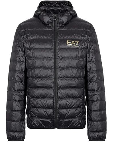 EA7 Gold Logo Full Zip Puffer Jacket - Black