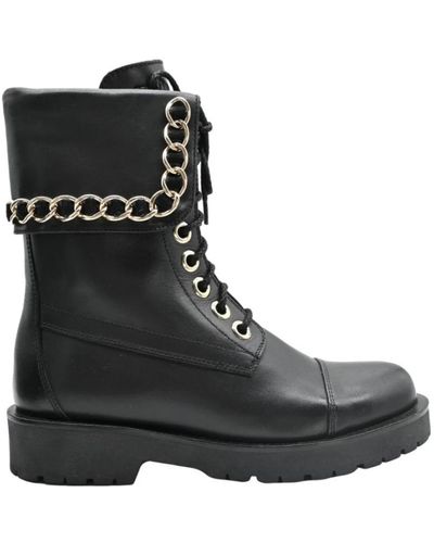 Twin Set Lace-Up Boots - Black