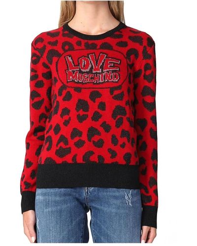 Love Moschino Pullover mit animal-print und hohem kragen - Rot