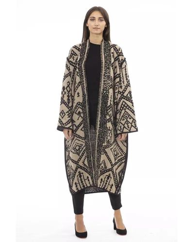 Alpha Studio Cappotto double jacquard in acetato marrone - Nero