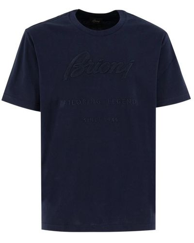 Brioni Navy crew-neck t-shirt mit frontstickerei - Blau