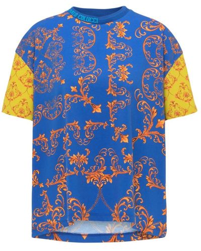carlo colucci Damen T-Shirt mit Barock-Muster Ciresa - Blau