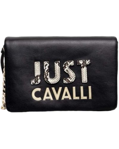 Just Cavalli Schwarze schultertasche mit abnehmbarem riemen und logo-beschriftung
