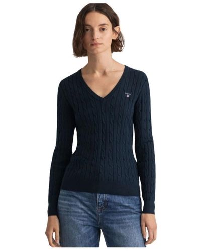 GANT Jersey de algodón retorcido con cuello en v - Azul