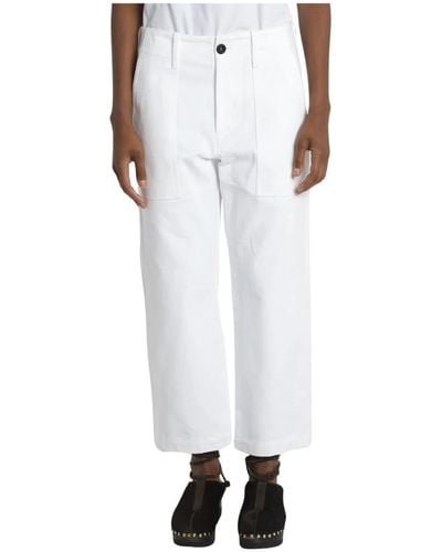 Jejia Pantalones blancos de denim con bolsillos grandes