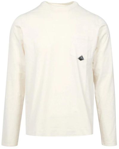 Roy Rogers Beige Langarm Baumwoll T-Shirt mit Tasche - Weiß