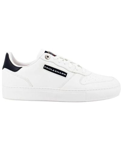 Paul & Shark Sneakers in pelle bianche con logo ricamato - Bianco