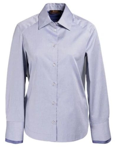 Moorer Camicia sofisticata a vestibilità regolare in twill di cotone doppio tinto - Blu