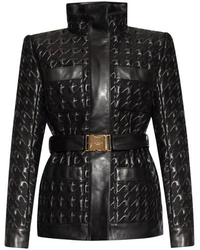 Balmain Leather jacket with stand collar - Noir