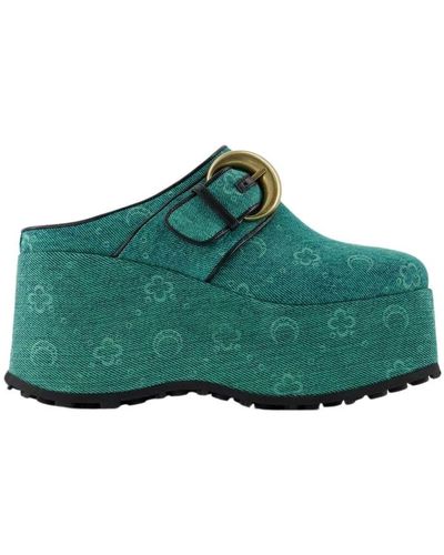 Marine Serre Slides de denim verde moonogram