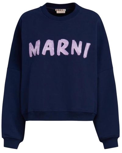 Marni Blauer sweatshirt mit pinselstrich-logo