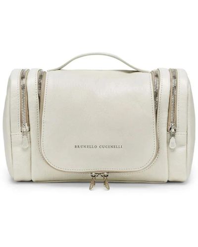 Brunello Cucinelli Beauty case in pelle bianca - Bianco