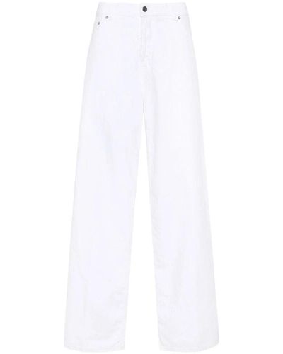 Haikure Jeans a gamba larga in denim di cotone-lino bianco