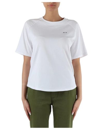 Sun 68 T-shirt oversize in cotone con ricamo logo - Bianco