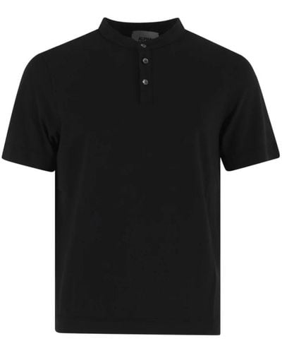 Alpha Studio T-shirt in cotone nero con bottoni
