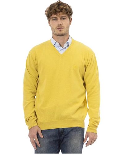Sergio Tacchini Maglione giallo in lana con scollo a v