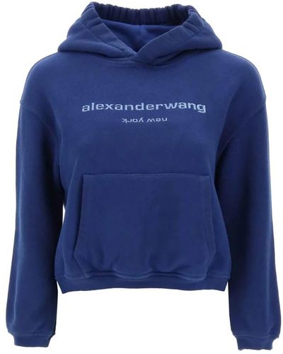Alexander Wang Cropped hoodie mit glitter logo - Blau
