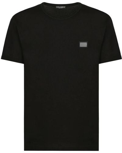 Dolce & Gabbana Baumwoll-logo-plakette-t-shirt - Schwarz