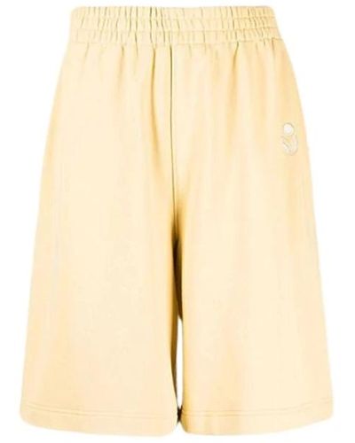 Isabel Marant Kurze baumwoll-logo-bestickte shorts mit geradem schnitt und taschen - Natur
