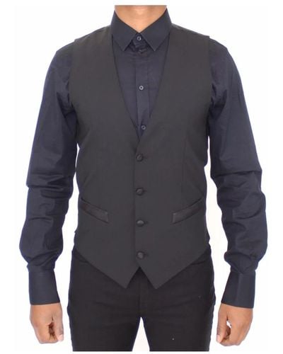 Dolce & Gabbana Gilet vestito in seta e lana nera con dettagli logo - Blu