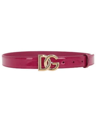 Dolce & Gabbana Roter glänzender gürtel mit verstellbarer logo-schnalle - Pink