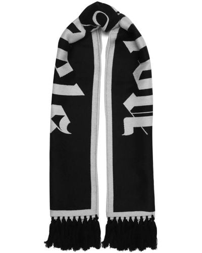 Palm Angels Sciarpa in lana con frange e dettaglio logo - Nero