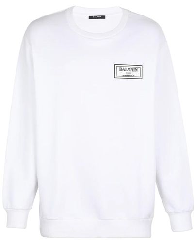 Balmain Sweatshirt mit Emblem aus Gummi - Weiß