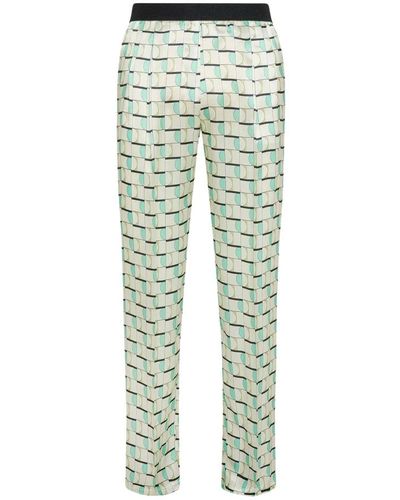 Seventy Pantalone lungo elasticato con doppia pences in viscosa satin stampata - Verde